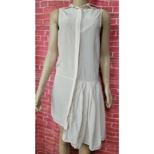 OAK CREAM Asymetric SSLEEVELESS Silk DRESS Size S Pleated, hidden buttons # C